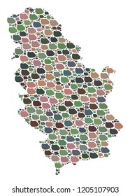 Mosaic map of Serbia formed with colored flat concretions. Vector versicolor geographic abstraction of map of Serbia.
