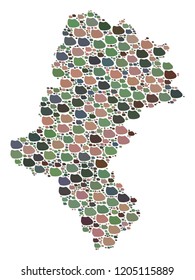 Mosaic map of Silesia Voivodeship created with colored flat pebbles. Vector varicolored geographic abstraction of map of Silesia Voivodeship.