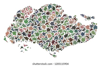 Mosaic map of Singapore created with colored flat pebbles. Vector pied geographic abstraction of map of Singapore.