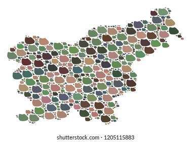 Mosaic map of Slovenia composed with colored flat concretions. Vector pied geographic abstraction of map of Slovenia.