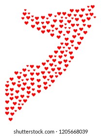 Mosaic map of Somalia created with red love hearts. Vector lovely geographic abstraction of map of Somalia with red wedding symbols. Romantic design for wedding applications.