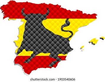 Mosaic Map of the Spain - Illustration, 
Three Dimensional Map of Spain