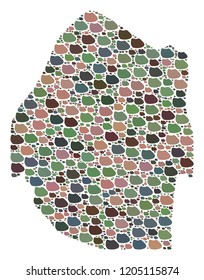 Mosaic map of Swaziland formed with colored flat pebbles. Vector motley geographic abstraction of map of Swaziland.