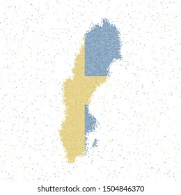Mosaic map of Sweden with flag colors. Vector illustration.
