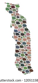 Mosaic map of Togo formed with colored flat concretions. Vector multicolored geographic abstraction of map of Togo.