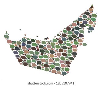 Mosaic map of United Arab Emirates composed with colored flat stones. Vector varicolored geographic abstraction of map of United Arab Emirates.