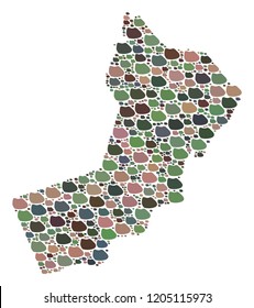 Mosaic map of Yemen created with colored flat stones. Vector motley geographic abstraction of map of Yemen.