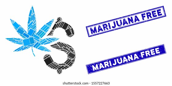 Mosaic marijuana business pictogram and rectangular seal stamps. Flat vector marijuana business mosaic pictogram of random rotated rectangular elements.