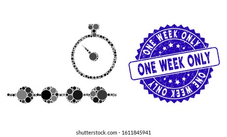 Mosaic marked time line icon and rubber stamp seal with One Week Only text. Mosaic vector is composed from marked time line pictogram and with random round elements.