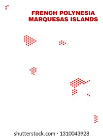Mosaic Marquesas Islands map of heart hearts in red color isolated on a white background. Regular red heart pattern in shape of Marquesas Islands map. Abstract design for Valentine decoration.