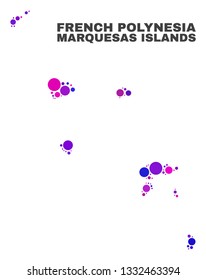 Mosaic Marquesas Islands map isolated on a white background. Vector geographic abstraction in pink and violet colors. Mosaic of Marquesas Islands map combined of scattered spheric points.