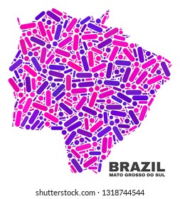 Mosaic Mato Grosso do Sul State map isolated on a white background. Vector geographic abstraction in pink and violet colors.