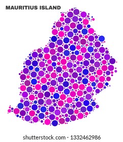 Mosaic Mauritius Island map isolated on a white background. Vector geographic abstraction in pink and violet colors. Mosaic of Mauritius Island map combined of scattered circle points.