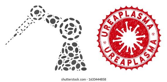 Mosaic medical inject robot icon and red round rubber stamp watermark with Ureaplasma caption and coronavirus symbol.