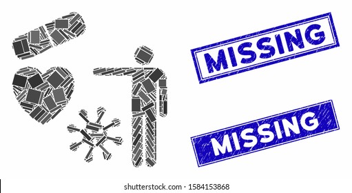 Mosaic medical objects presentation pictogram and rectangle Missing seal stamps. Flat vector medical objects presentation mosaic pictogram of randomized rotated rectangle items.