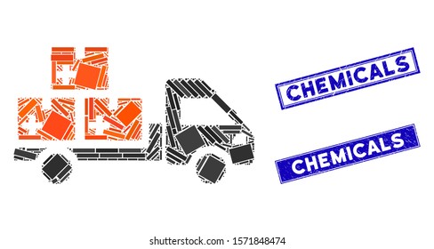 Mosaic Medication Delivery Icon And Rectangular Chemicals Seal Stamps. Flat Vector Medication Delivery Mosaic Icon Of Randomized Rotated Rectangular Items.