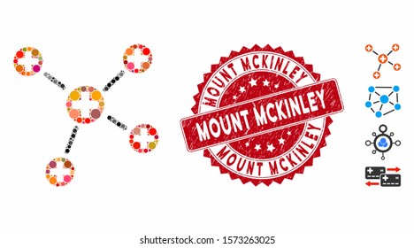 Mosaic medicine links icon and rubber stamp seal with Mount Mckinley text. Mosaic vector is created with medicine links icon and with random circle elements. Mount Mckinley seal uses red color,