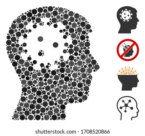 Mosaic Mental coronavirus icon composed of circle items in variable sizes, positions and proportions. Vector circle dots are composed into abstract illustration mental coronavirus icon.