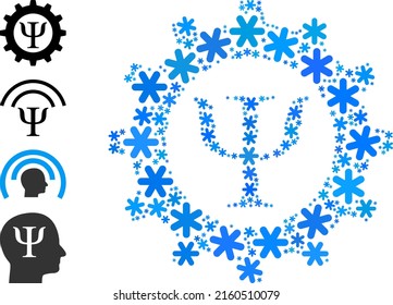 Mosaic mental techniques pictogram is combined for winter, New Year, Christmas. Mental techniques icon mosaic is organized from light blue snow parts. Some similar icons are added.