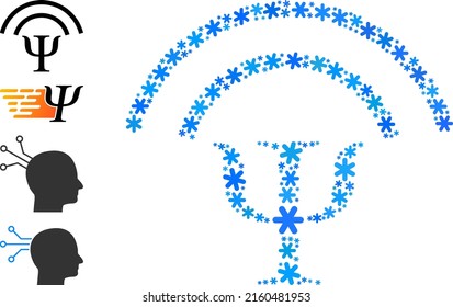 Mosaic mental waves icon is organized for winter, New Year, Christmas. Mental waves icon mosaic is organized from light blue snow. Some bonus icons are added.