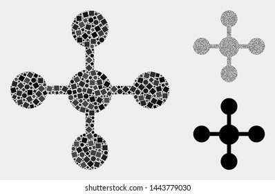 Mosaic Mesh node icon organized from round and square elements in random sizes, positions and proportions. Vector round and square elements are organized into abstract mosaic mesh node icons.