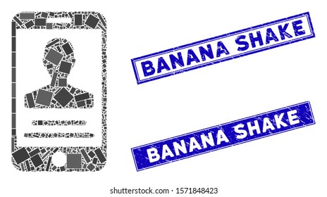 Mosaic mobile agreement icon and rectangle Banana Shake stamps. Flat vector mobile agreement mosaic pictogram of scattered rotated rectangle elements.
