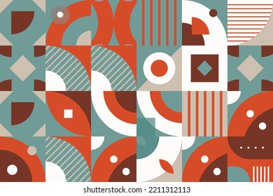 Mosaic Modern geometrical shapes seamless pattern It consists of a polyhedron such as a circle square triangle Used in the textile industry, fabric pattern, paper, wallpaper, book cover