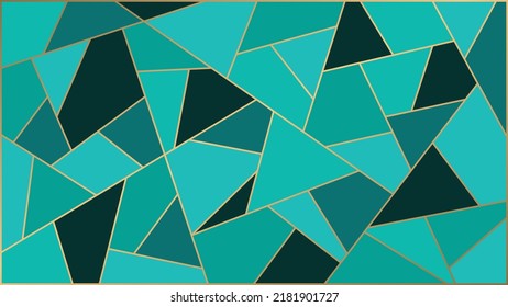 Mosaic Monochromatic Green Palette From Polygonal Fragments With Golden Lines