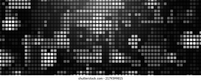 Mosaic monochrome vector background. Random pattern design Texture of geometric shapes, smooth squares. Digital network, cells.  Banner of business, social networks, medicine, technology, web.