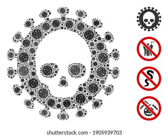 Mosaic mortal virus composed of covid-2019 virus items in different sizes and color hues. Vector viral parts are composed into abstract mosaic mortal virus icon. Some bonus icons are added.