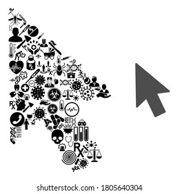 Mosaic mouse cursor with health care icons and basic icon. Mosaic vector mouse cursor is composed with health items. Abstract illustrations elements for clinic illustrations.