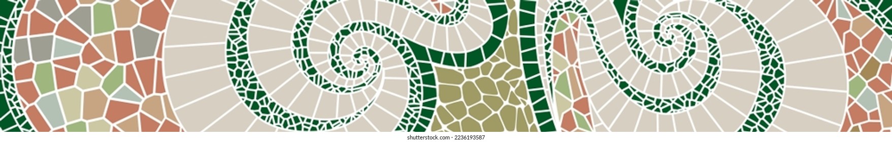 Mosaic in muted colors on a white background.