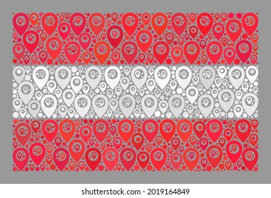Mosaik Navigation Austria Flagge mit Cursor-Symbole entworfen. Vektormosaik rechteckige österreichische Flagge für geografische Illustrationen. Die österreichische Flaggencollage wird mit randomisierten Etikettensymbols erstellt.