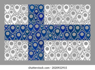 Mosaic navigation Finland flag designed with point items. Vector mosaic rectangle Finland flag organized for navigation wallpapers. Finland flag collage is made with randomized navigate parts.