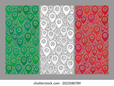 Mosaic navigation Italy Flag designed with map marker icons. Vector collage straight Italy Flag created for navigation posters. Italy Flag collage is organized with scattered geo parts.