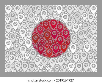 Bandera japonesa de navegación mosaica diseñada con iconos de marcador. Bandera de Japón rectangular de collage de vectores construida para ilustraciones cartográficas.