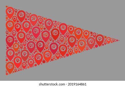 Mosaic navigation red triangle flag designed of placement items. Vector collage straight red triangle flag created for navigation propaganda.
