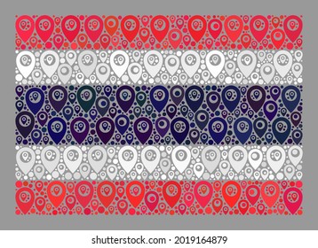 Mosaic navigation Thailand flag designed of gps items. Vector collage rectangular Thailand flag constructed for navigation posters. Thailand flag collage is designed of scattered placement icons.