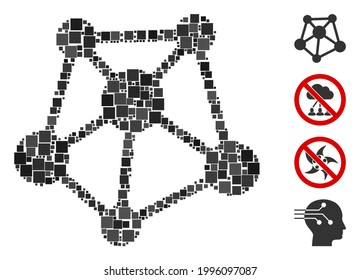 Mosaic Network links icon constructed from square items in various sizes and color hues. Vector square items are grouped into abstract mosaic network links icon. Bonus pictograms are added.
