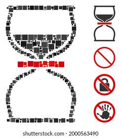 Mosaic Never icon organized from square items in random sizes and color hues. Vector square items are combined into abstract composition never icon. Bonus icons are added.