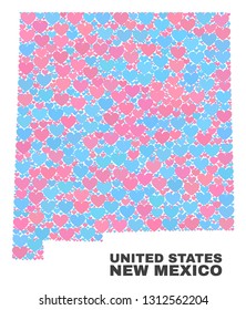 Mosaic New Mexico State map of lovely hearts in pink and blue colors isolated on a white background. Lovely heart collage in shape of New Mexico State map. Abstract design for Valentine illustrations.