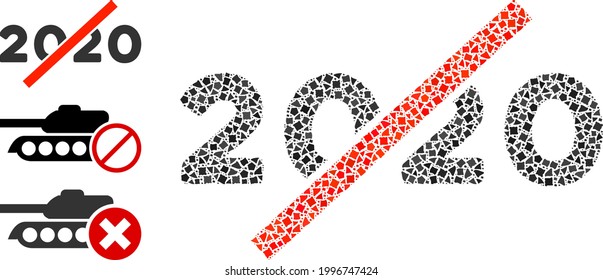 Mosaic No 2020 year icon designed from rugged elements in various sizes, positions and proportions. Vector joggly elements are organized into abstract mosaic no 2020 year icon.