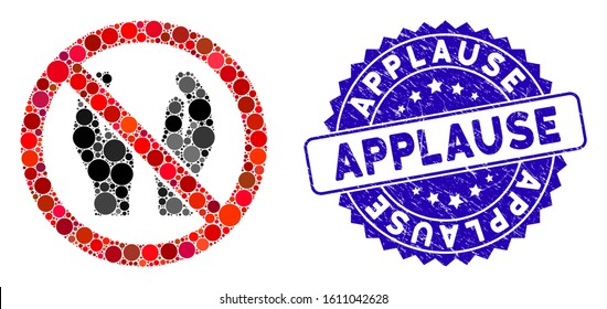 Mosaic no applause icon and rubber stamp seal with Applause phrase. Mosaic vector is composed with no applause icon and with randomized spheric items. Applause stamp uses blue color,