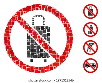 Mosaic No baggage icon organized from square items in variable sizes and color hues. Vector square items are organized into abstract illustration no baggage icon. Bonus icons are placed.