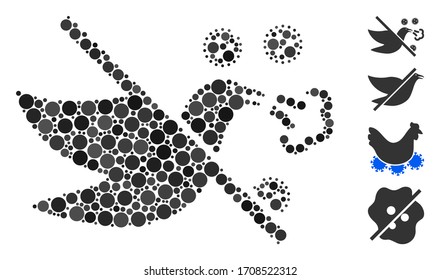 Mosaic No bird flu icon united from round items in different sizes, positions and proportions. Vector round items are composed into abstract mosaic no bird flu icon. Some bonus pictograms are added.