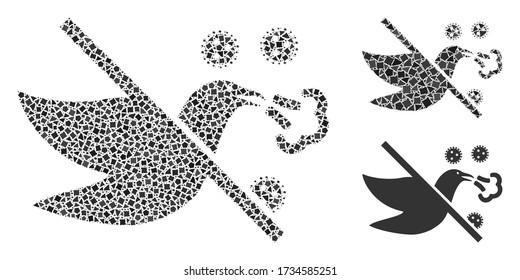 Mosaic No bird flu icon constructed from uneven spots in different sizes, positions and proportions. Vector uneven pieces are combined into abstract composition no bird flu icon.