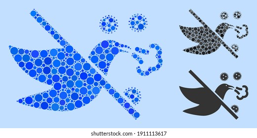 Mosaico No hay un ícono de gripe aviar compuesto de elementos redondos en tamaños aleatorios, posiciones y proporciones. Las partes redondeadas azules vectoriales se componen en ilustración abstracta de un icono de gripe aviar. Fondo azul claro.