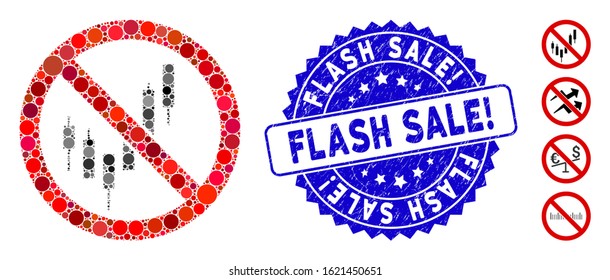 Mosaic no candlestick chart icon and distressed stamp watermark with Flash Sale! text. Mosaic vector is created with no candlestick chart icon and with random circle spots.