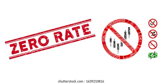 Mosaic no candlestick chart icon and red Zero Rate seal stamp between double parallel lines. Flat vector no candlestick chart mosaic pictogram of scattered rotated rectangular elements.