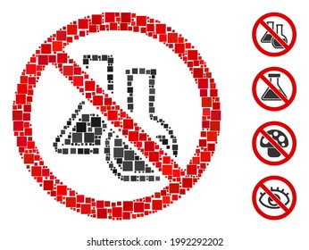 Mosaic No chemicals icon composed of square items in various sizes and color hues. Vector square items are composed into abstract composition no chemicals icon. Bonus pictograms are placed.